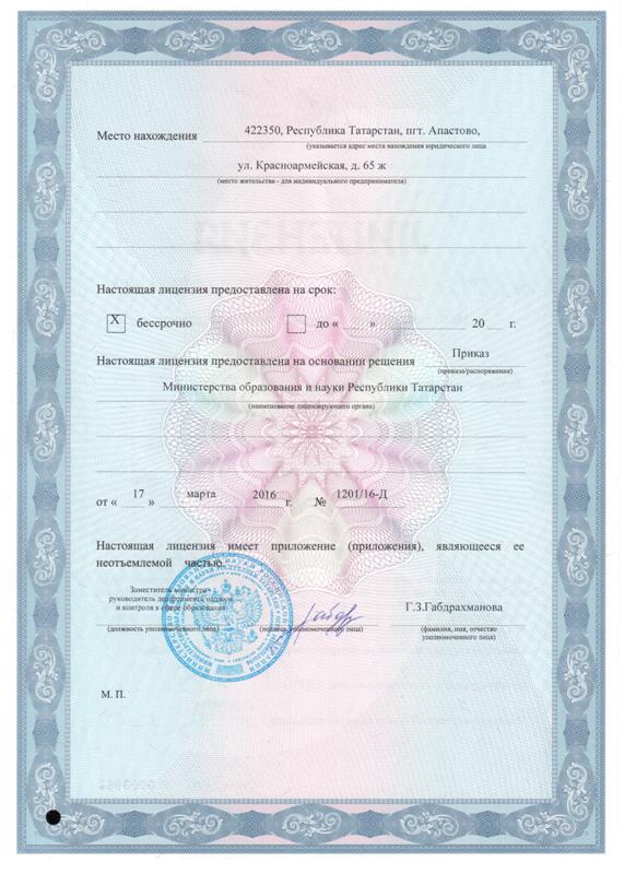 Лицензия оборотная сторона